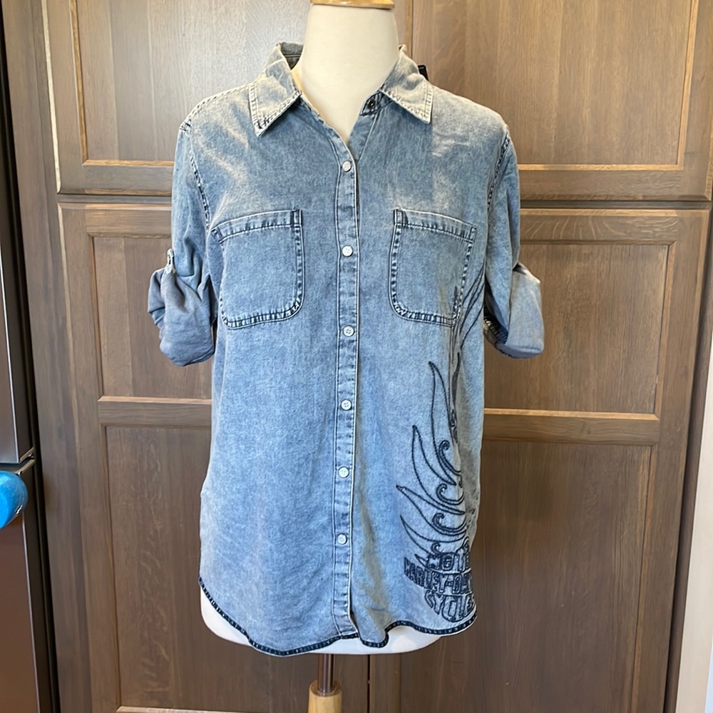 Harley-Davidson® Women's Vintage Wash Convertible Sleeve Tee, Denim